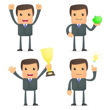 Funny cartoon businessman celebrates victory clipart