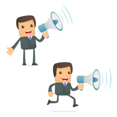 Funny cartoon businessman with a megaphone clipart