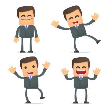 Businessman dancing and jumping from joy clipart