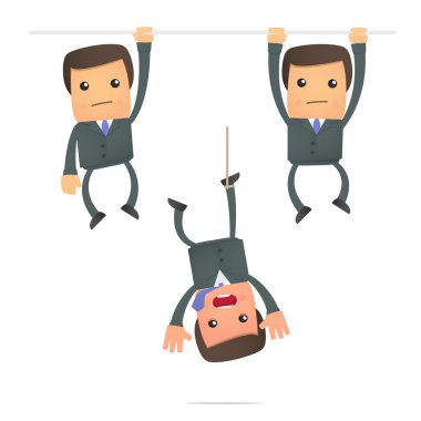 Funny cartoon businessman hanging clipart