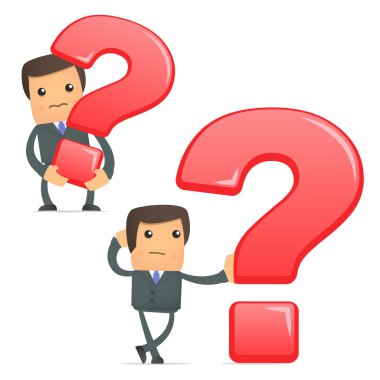 Funny cartoon businessman with a question mark clipart