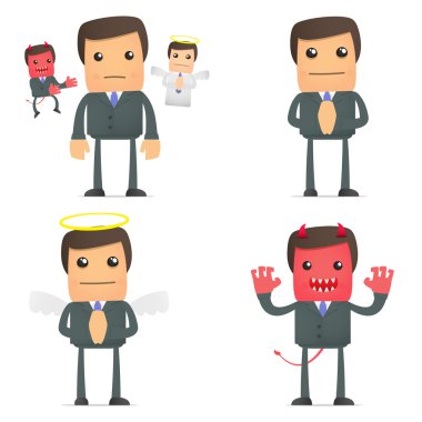Businessman making a choice between good and evil clipart