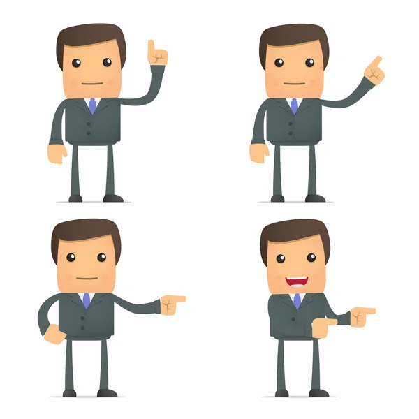 Funny businessman shows his finger to the side — Stock Vector