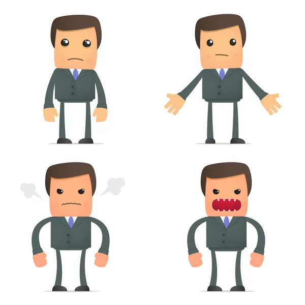 Homme d'affaires dessin animé drôle en colère et frustré — Image vectorielle