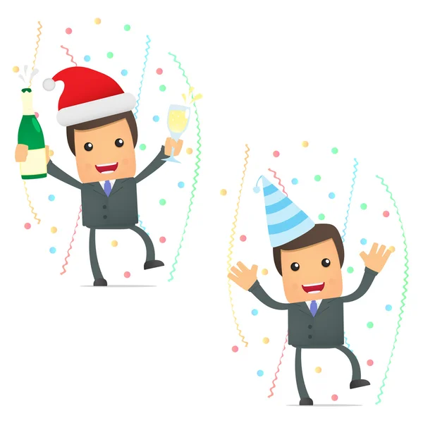 stock vector Funny cartoon businessman celebrating the holiday