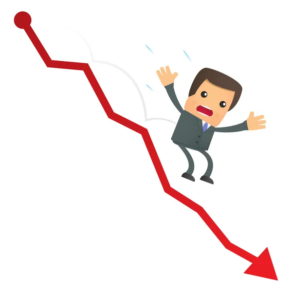 Funny cartoon businessman falls from the chart — Stock Vector