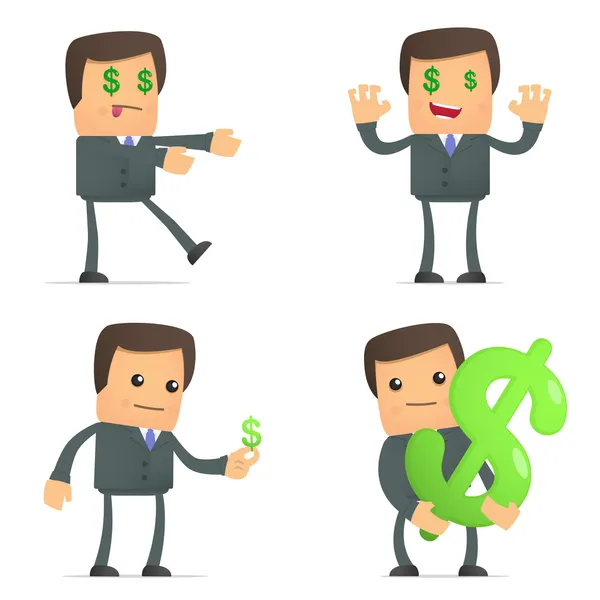 Funny cartoon businessman loves money — Stock Vector