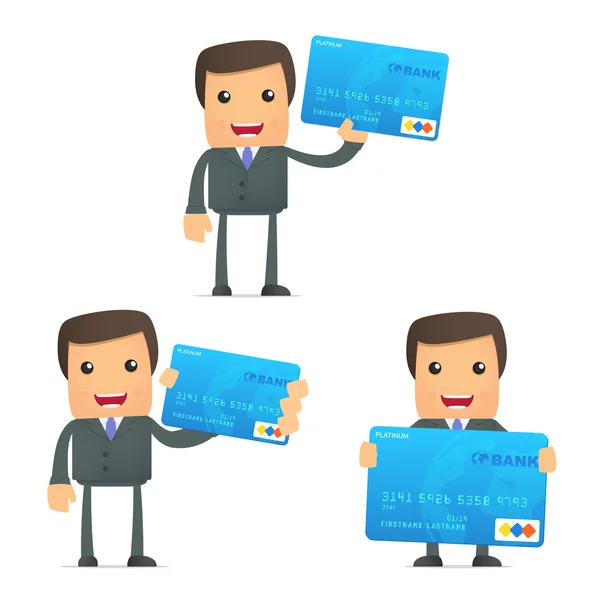Funny cartoon businessman with credit card — Stock Vector