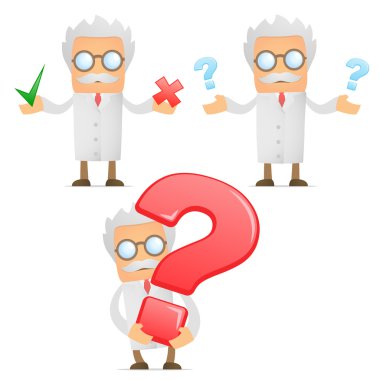 Funny cartoon scientist with a question mark clipart