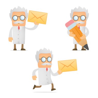 Funny cartoon scientist with a letter