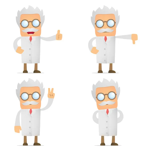 Vtipné kreslené vědec drží palec nahoru a dolů — Stockový vektor