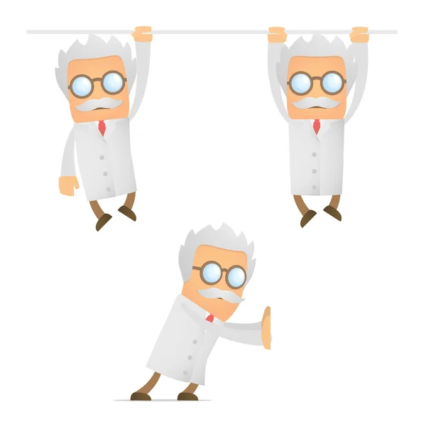Funny cartoon scientist hanging — Stock Vector