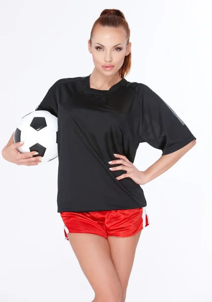 Nő, futball-labda — Stock Fotó