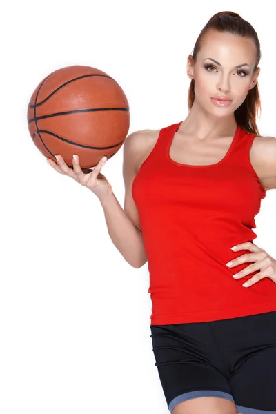 Kvinna med basketboll — Stockfoto
