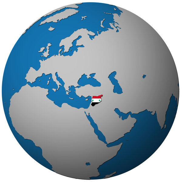 Syria territory with flag on map of globe