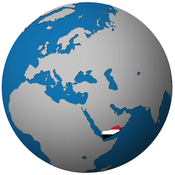 Bandera de Yemen en el mapa globo — Foto de Stock