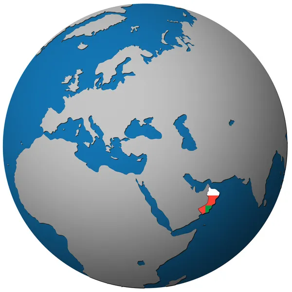 Bandeira de Omã no mapa globo — Fotografia de Stock