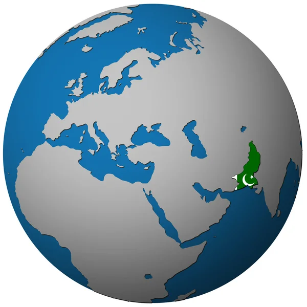 Bandeira do Paquistão no mapa globo — Fotografia de Stock