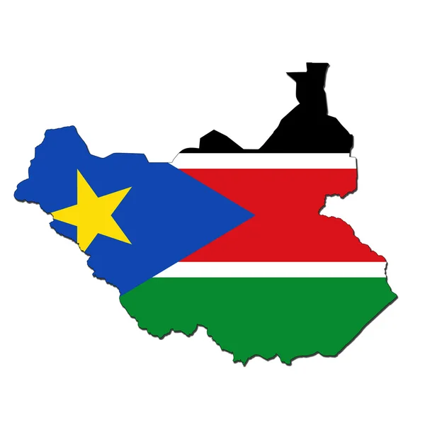 Südsudan-Flagge auf Weltkarte — Stockfoto