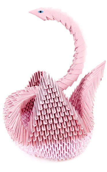 孤立在白色背景上的粉红色的折纸天鹅 — 图库照片