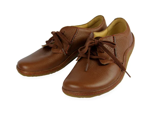 Boční pohled na dámy pohodlné hnědé kožené boty — Stock fotografie