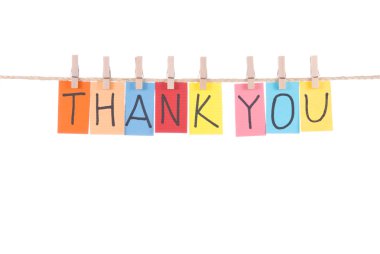 Thank you, words hang by wooden peg clipart