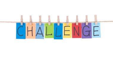 Challenge, words hang by wooden peg clipart