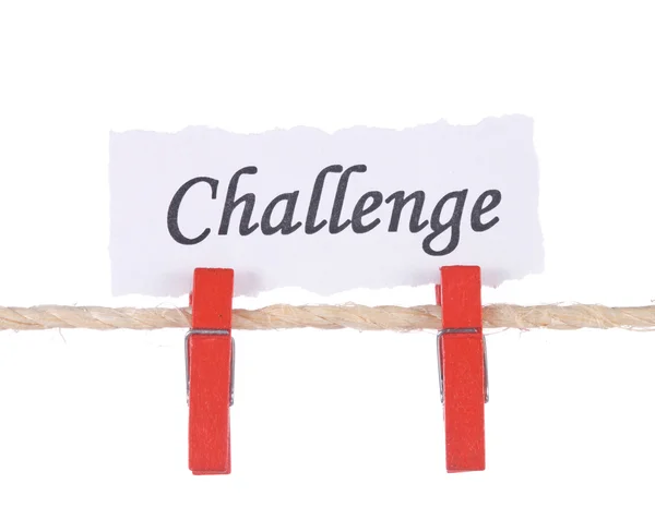 Uitdaging, woorden hangen door houten peg — Stockfoto