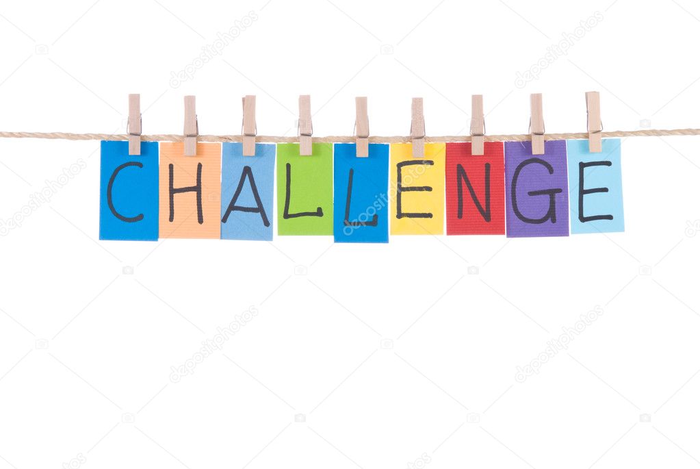 Challenge, words hang by wooden peg