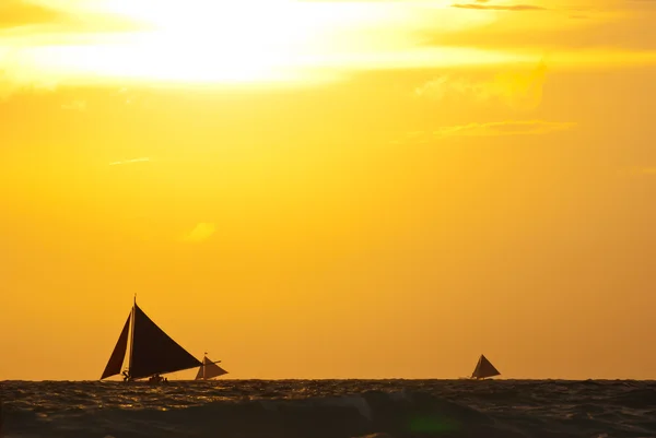 Veleiros no mar sob o pôr do sol — Fotografia de Stock