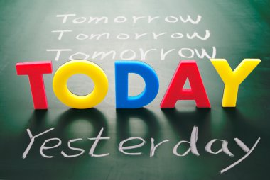 Today, yesterday, and tomorrow words on blackboard clipart