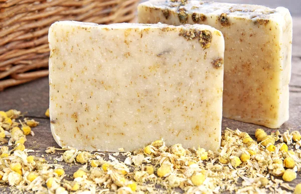 Home-made soap with chamomile — Stock Photo, Image