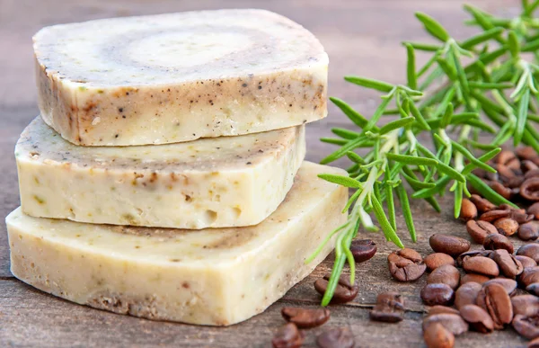 Home-made soap with rosemary and coffee — Stock Photo, Image