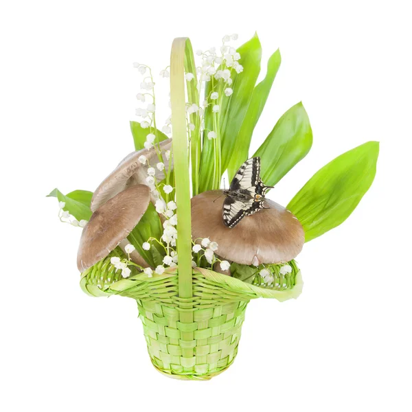 Bouquet of lilies of the valley, and mushrooms — Stock Photo, Image