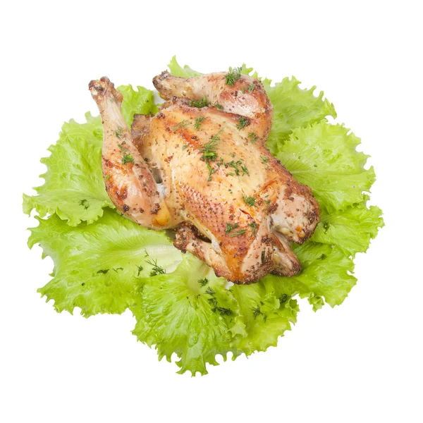 stock image Grilled chicken with lettuce leaves