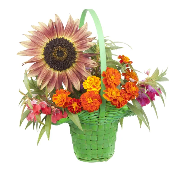 Mazzo di fiori in un cesto — Foto Stock