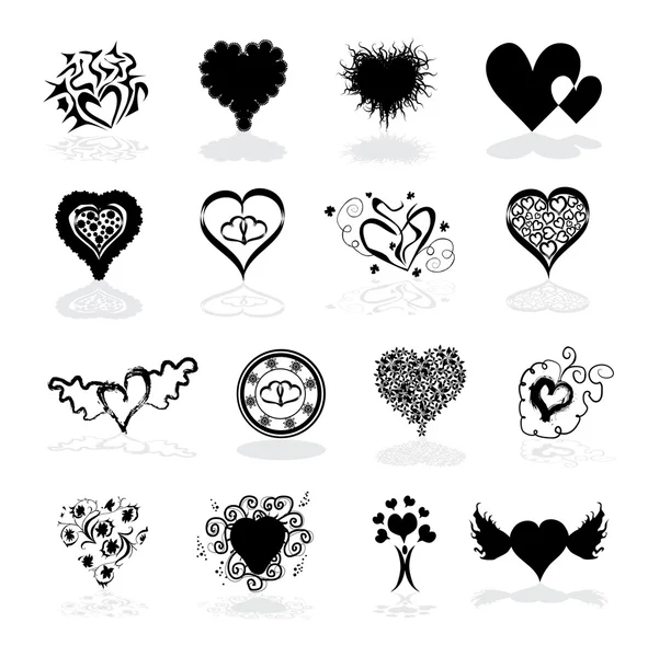 Conjunto de 16 corazones — Archivo Imágenes Vectoriales