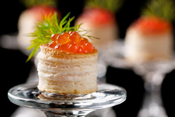 stock image Tartlets with red caviar