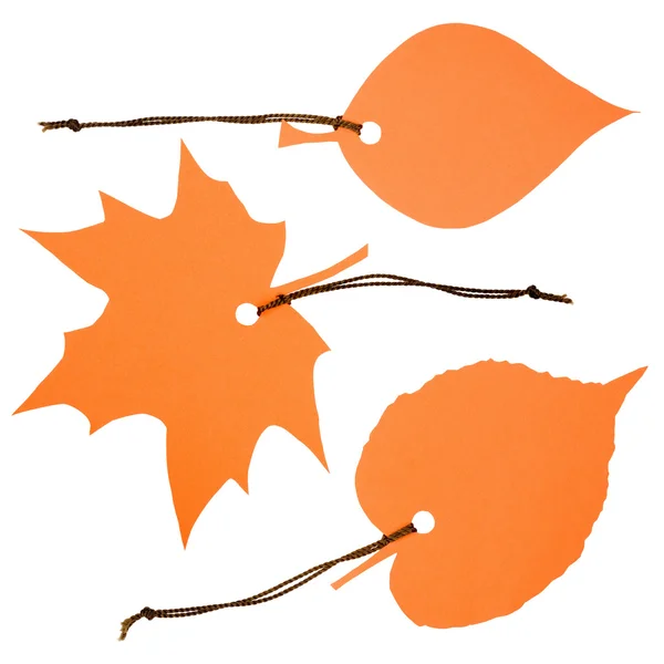 Three orange leaf-shaped labels — Stock Photo, Image