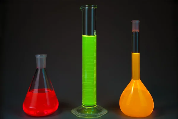 Fluorescence in flasks Stock Photo