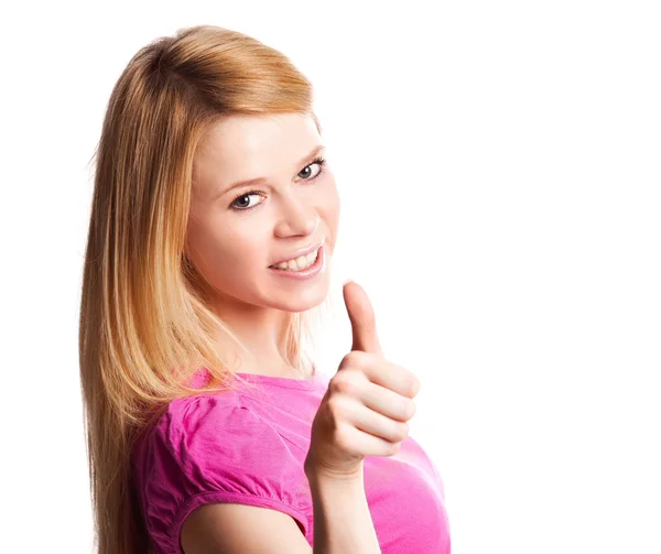 Girl with thumb up — Stock Photo, Image