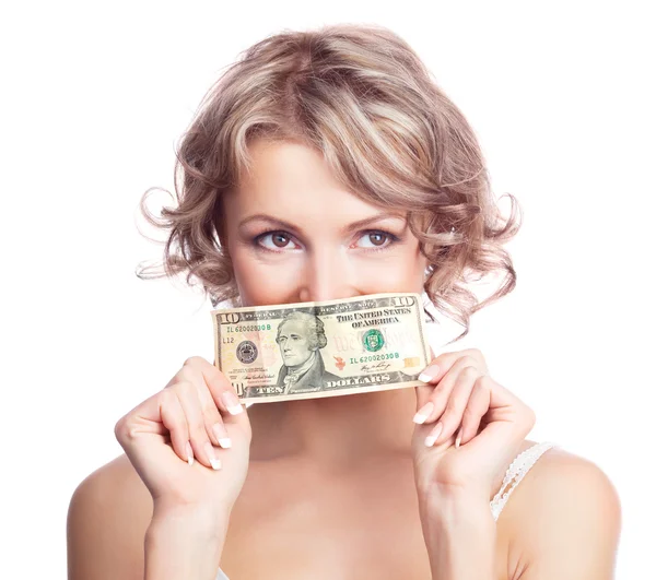 Mujer con dinero Fotos de stock libres de derechos
