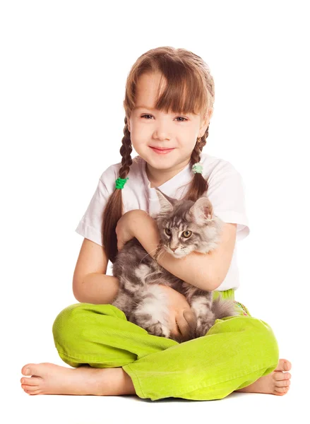 Menina com um gato — Fotografia de Stock