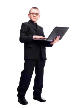 Boy with a laptop clipart