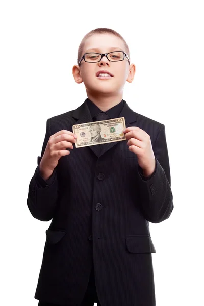 Chlapec s penězi — Stock fotografie