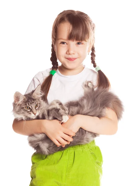 Lány egy macskával — Stock Fotó