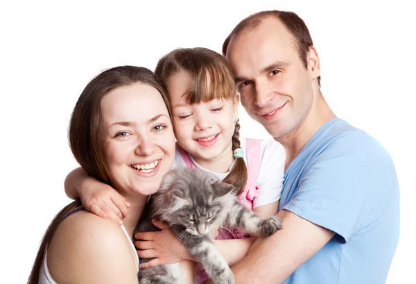 Сім'я з кішкою — стокове фото