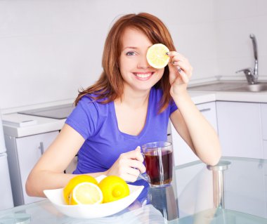 Woman drinking tea clipart