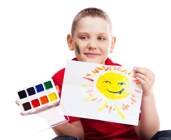 Boy with a picture — Stock Photo, Image
