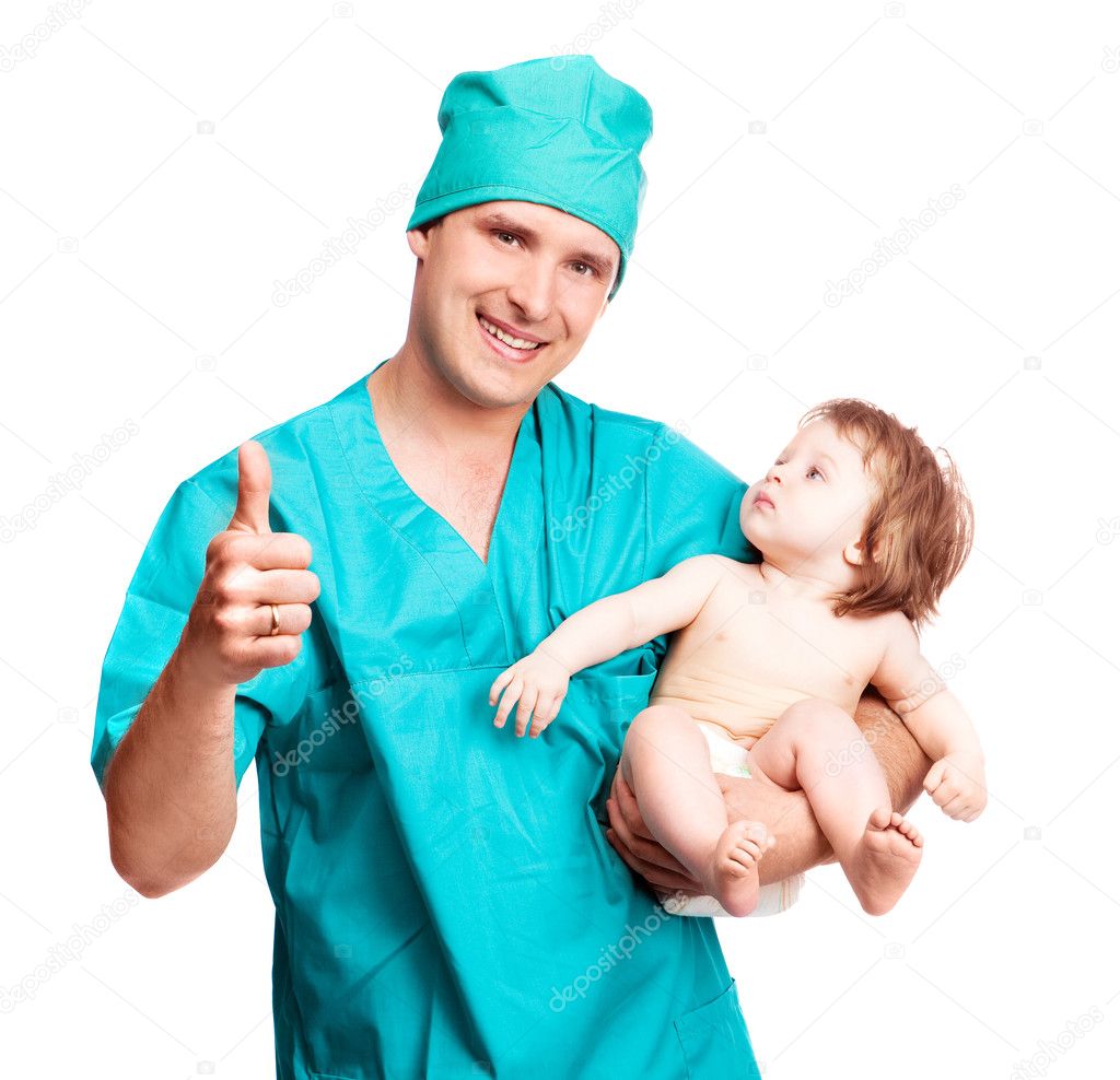 Surgeon with a baby